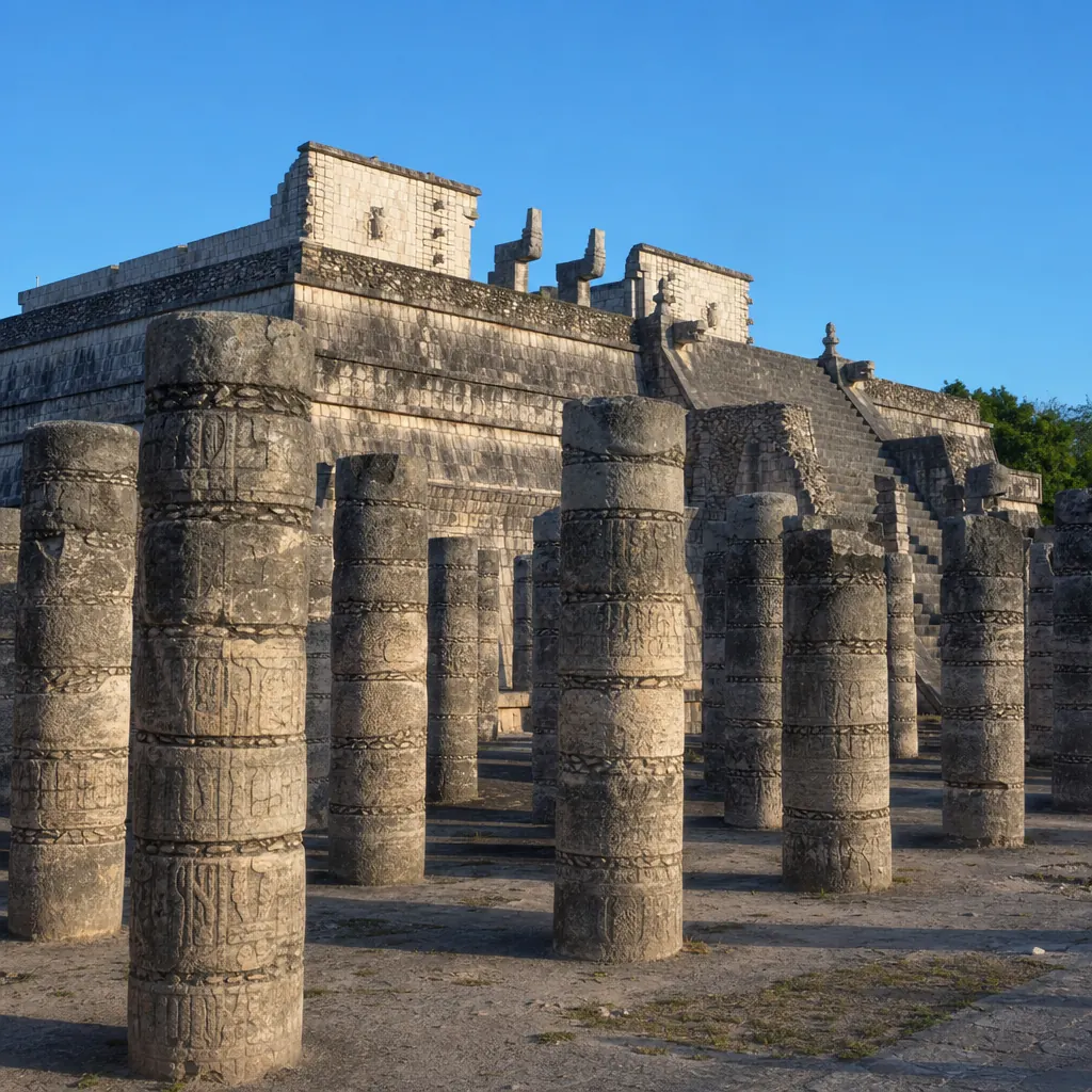 Temple of the Warriors columns at Chichen Itza featured on the Cancun tour page