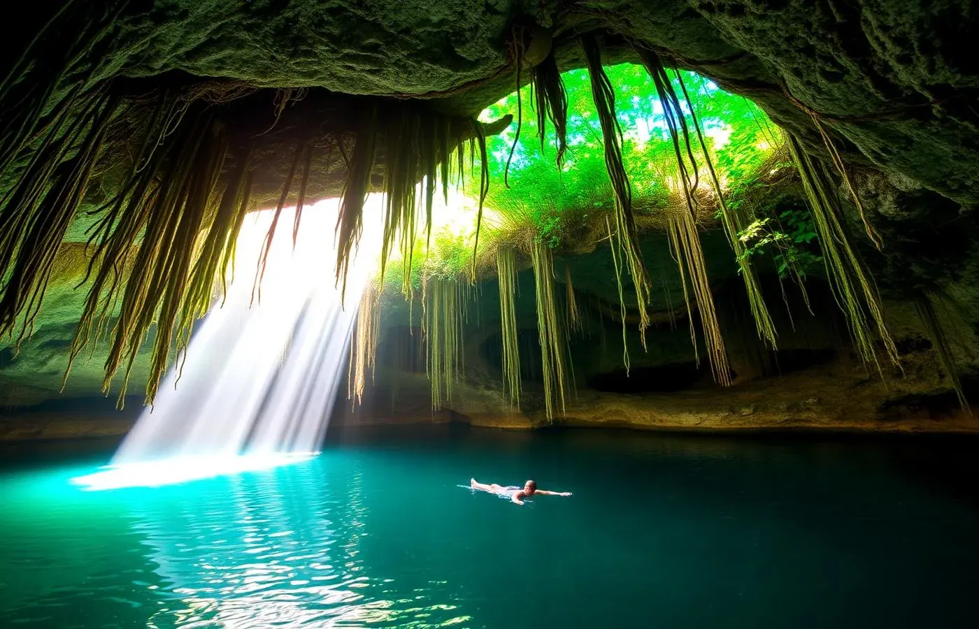 Nado en cenote sagrado cerca de Chichén Itzá