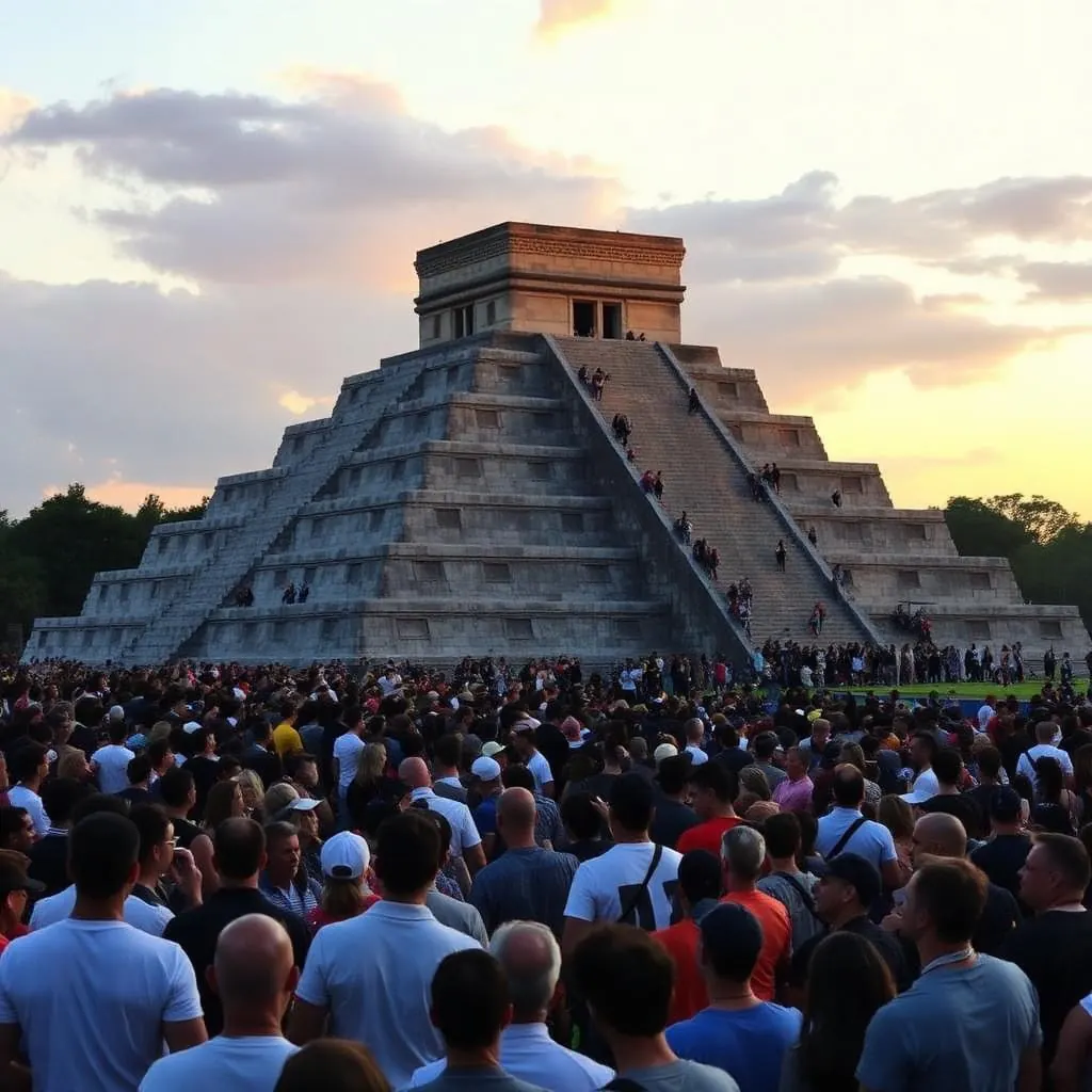 Chichen Itza equinox crowds - thousands in the plaza