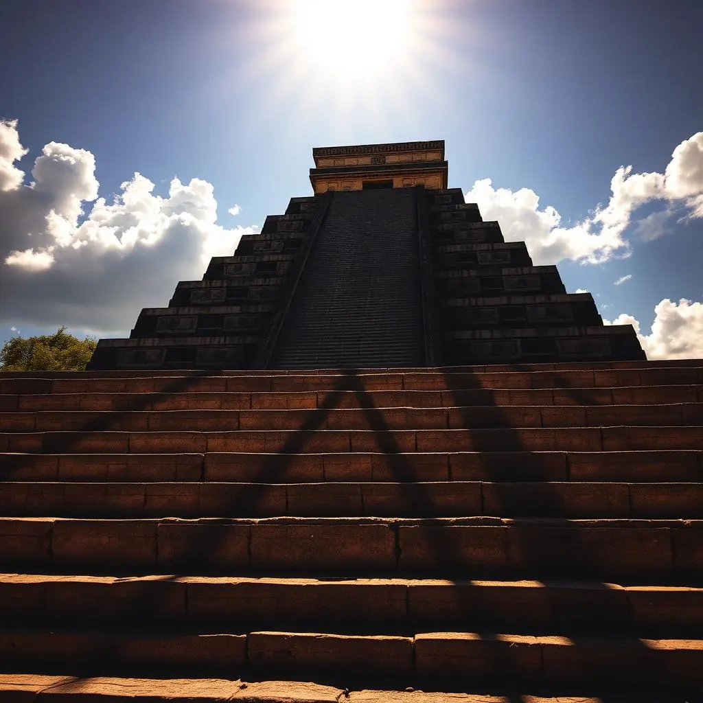 Kukulkán serpent shadow - seven triangles down El Castillo